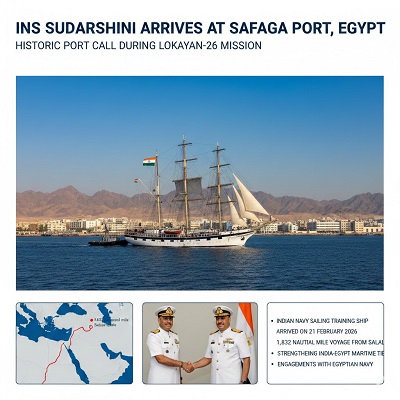 INS Sudarshini Makes Historic Port Call at Safaga, Egypt During Lokayan-26 Mission